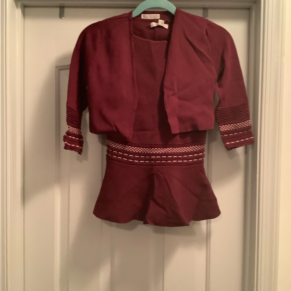 Eva Mendes New York & Company 2 Piece Sweater Top & Cardigan Burgundy Spice XS